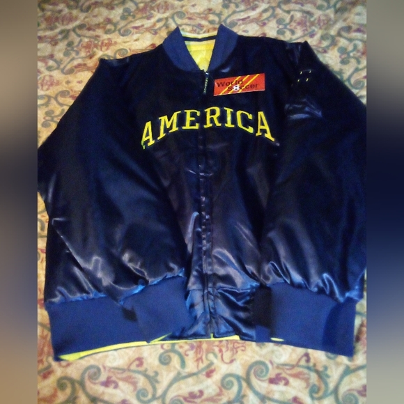 America Soccer Football Reverseable Satin Varsity Team Jacket Coat Men's L Blue - Picture 3 of 15